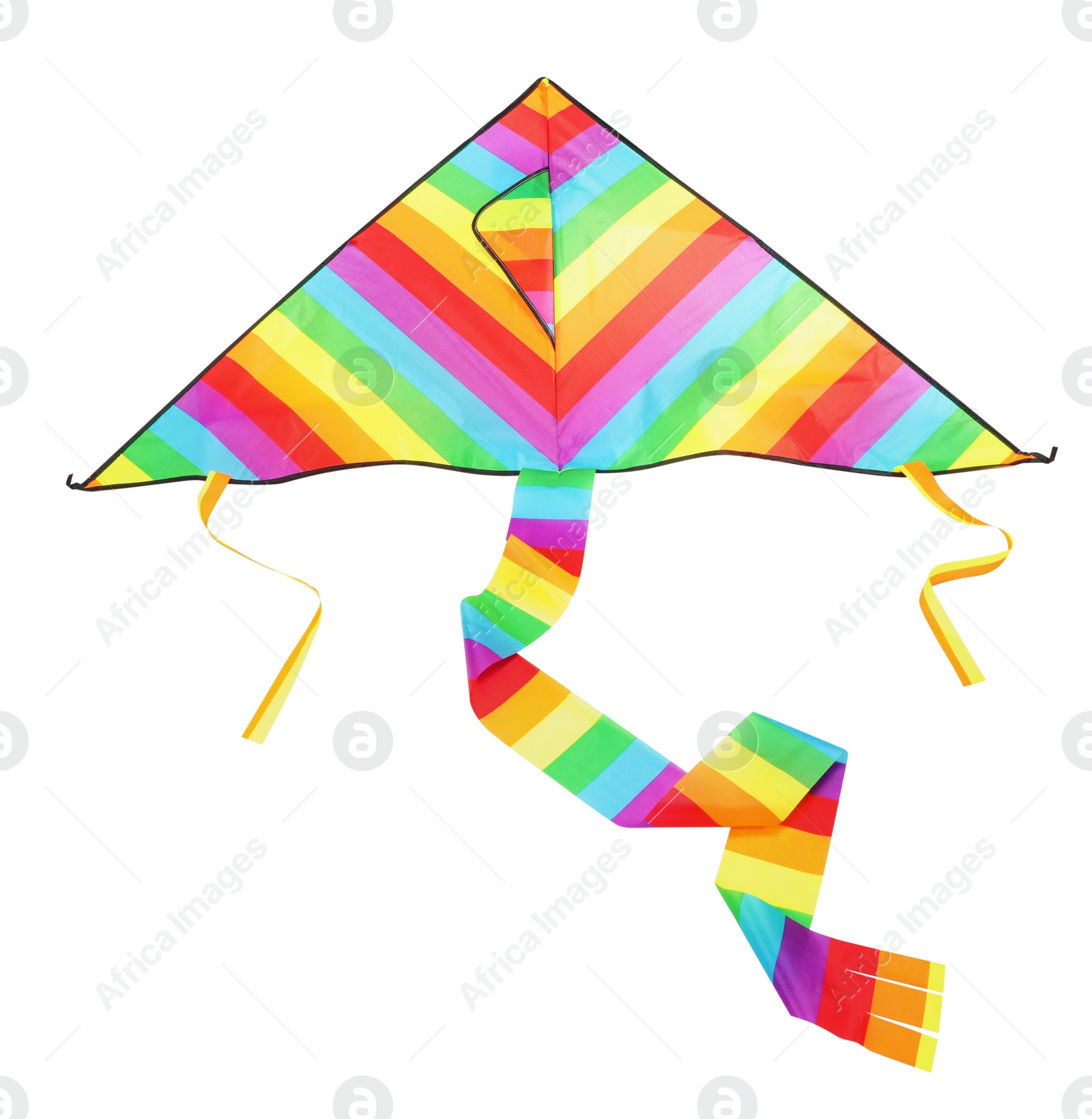 Photo of Beautiful bright rainbow kite isolated on white, top view