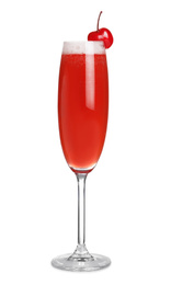 Fresh alcoholic Mimosa cocktail with cherry isolated on white