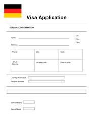 Illustration of Immigration to Germany. Blank application visa form