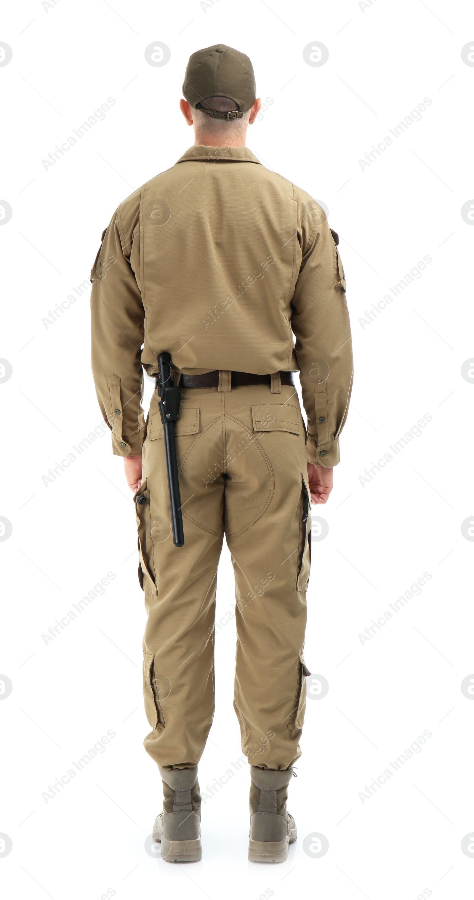 Photo of Male security guard in uniform on white background