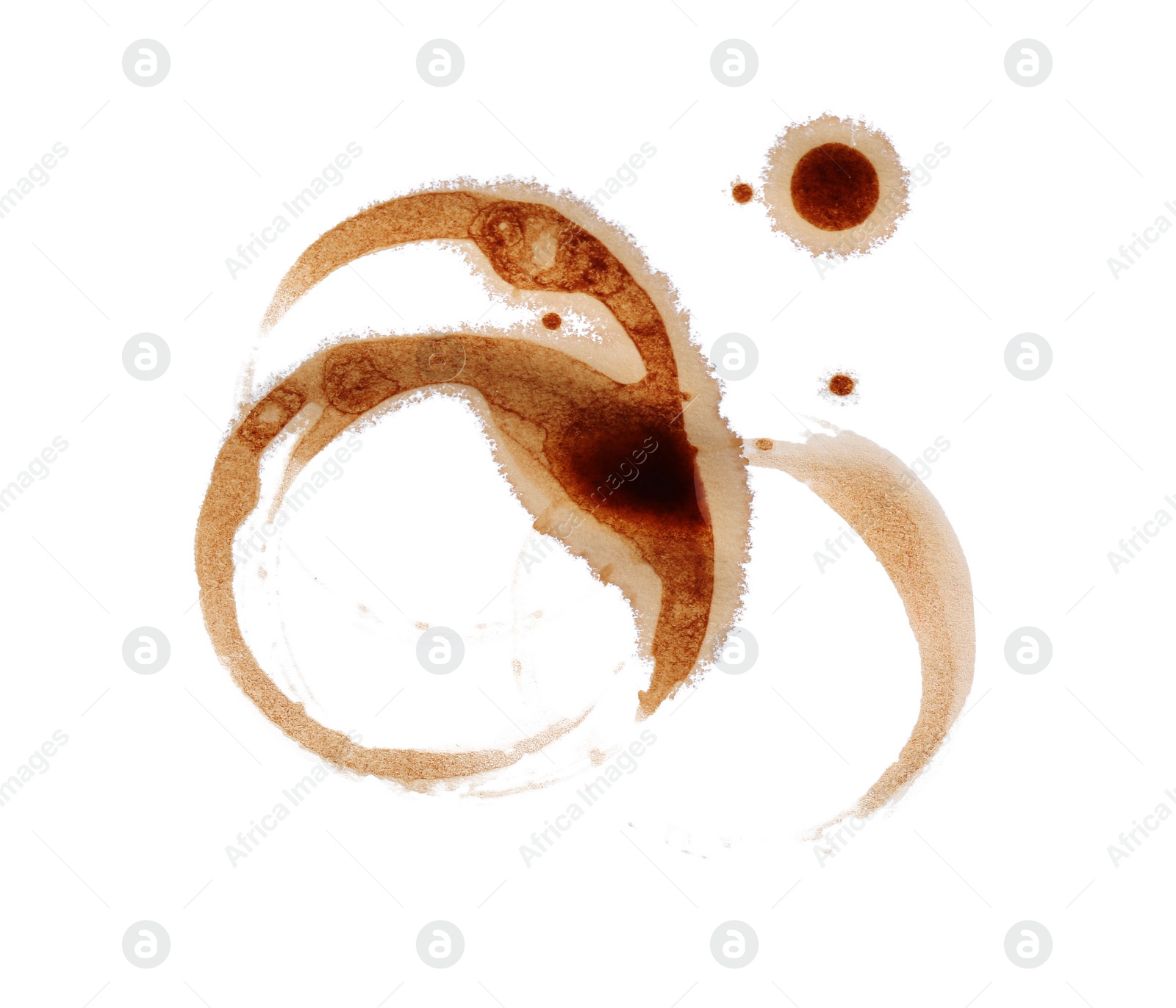 Photo of Coffee cup stains isolated on white, top view