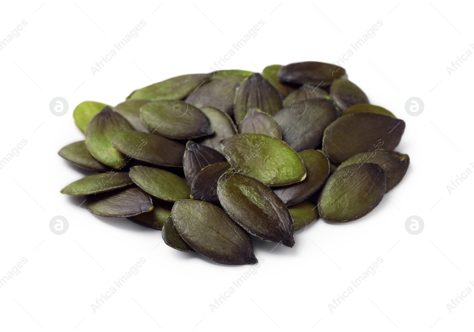 Photo of Heap of pumpkin seeds isolated on white