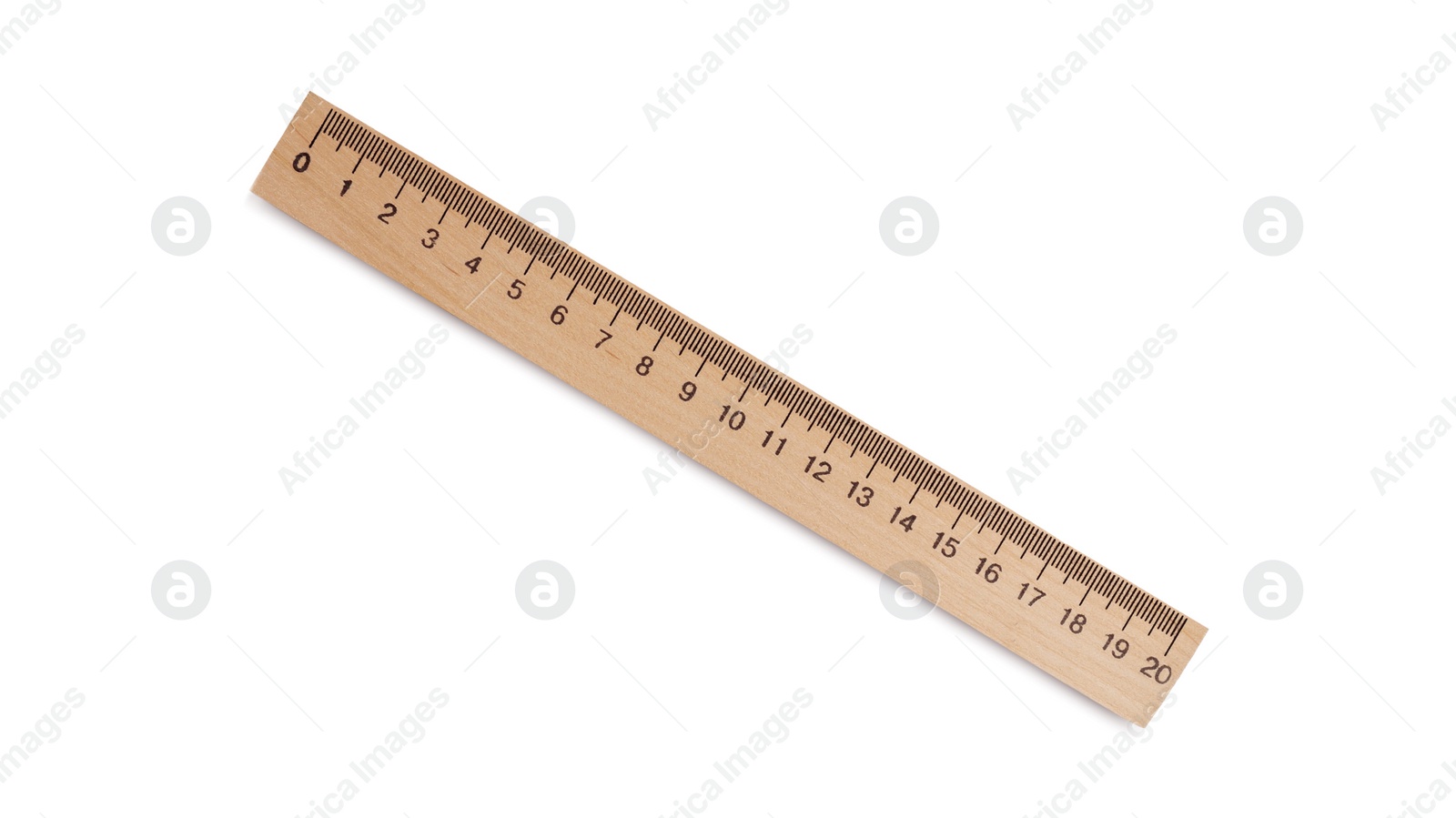 Photo of Wooden ruler with measuring length markings in centimeters isolated on white, top view