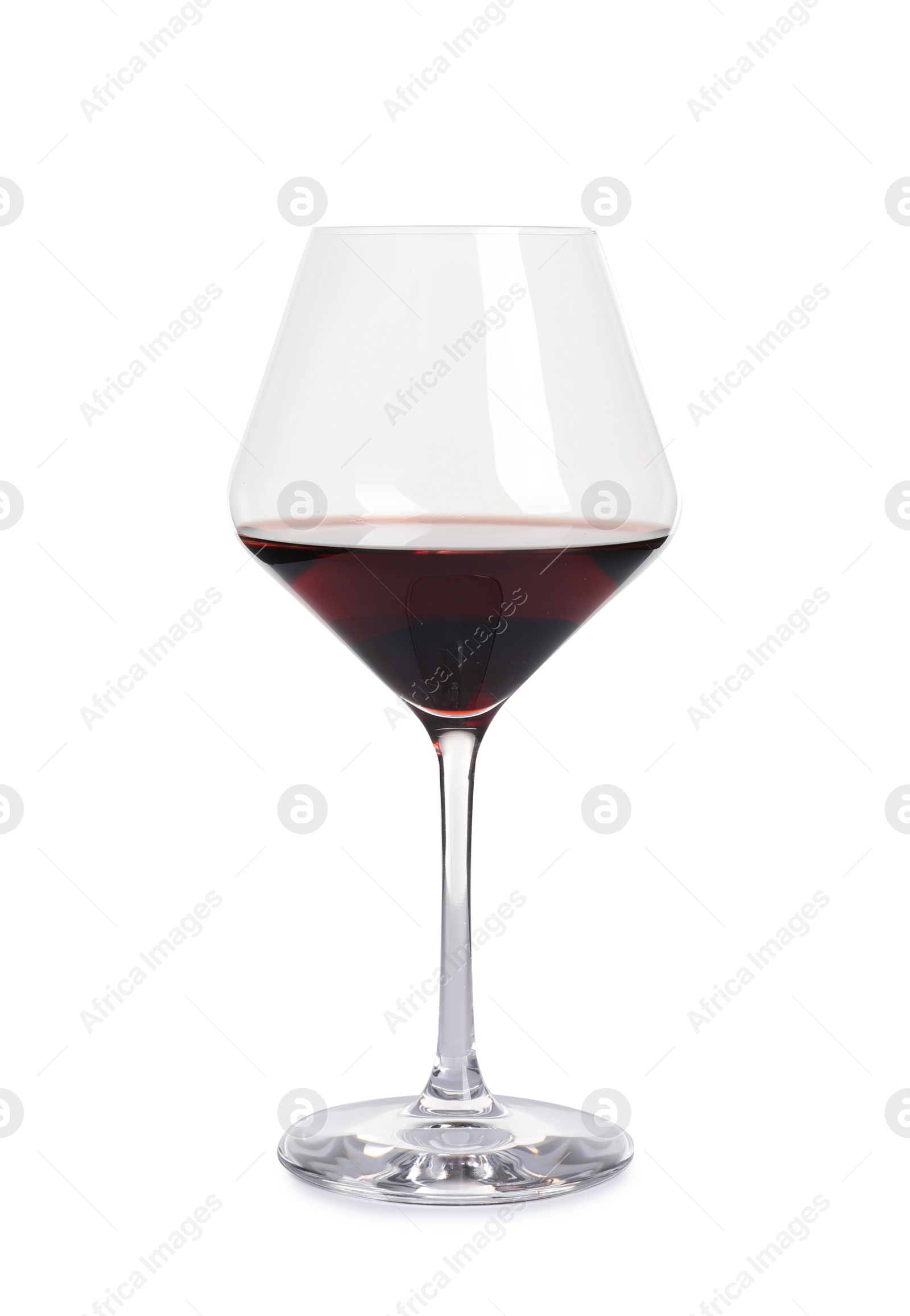 Photo of Glass of delicious expensive red wine on white background