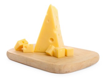 Photo of Cut fresh delicious cheese isolated on white