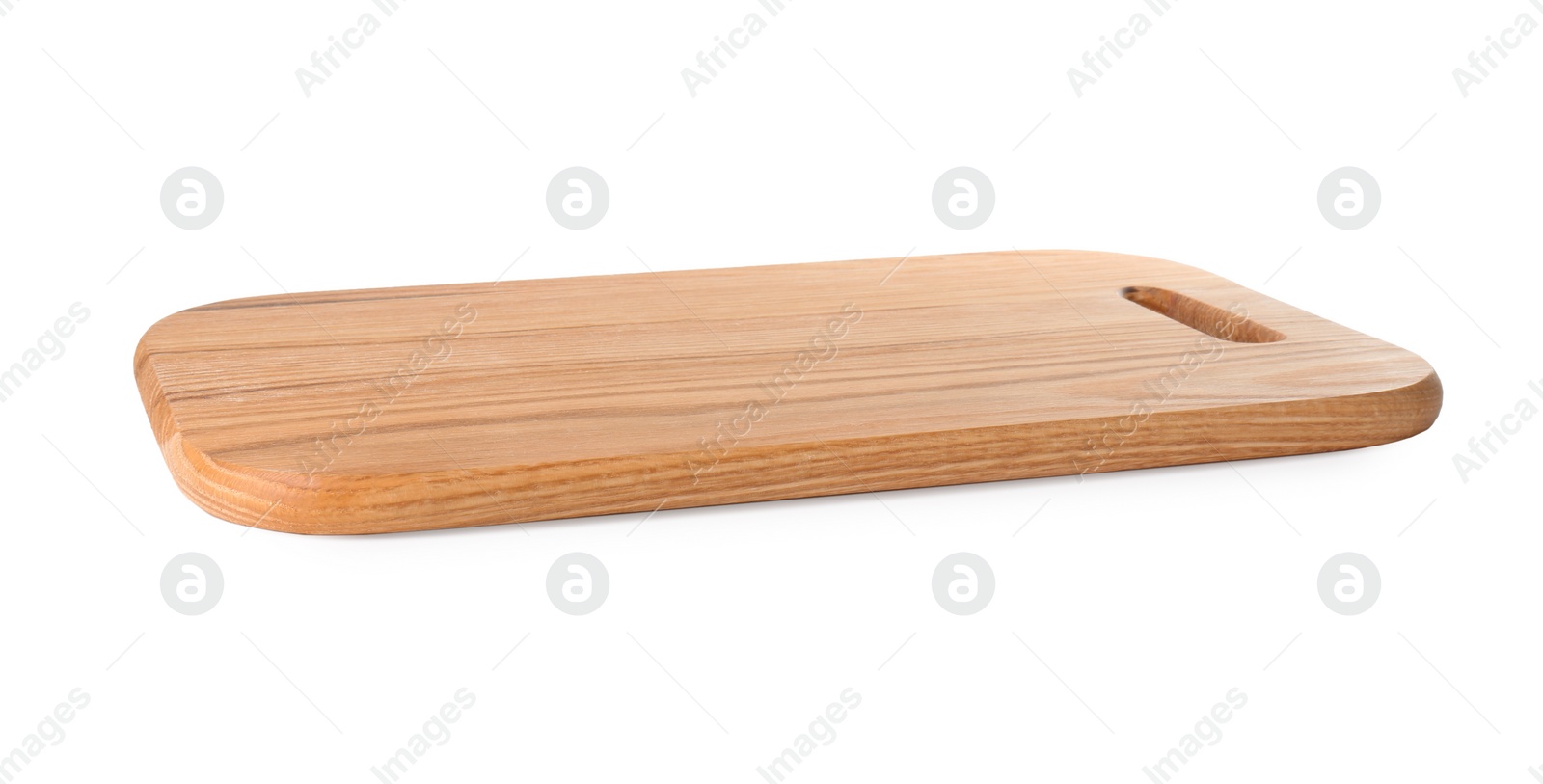 One wooden cutting board on white background Photo of One wooden cutting board on white background