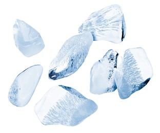 Image of Crushed ice in air on white background