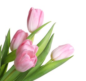 Photo of Beautiful bouquet of tulips isolated on white
