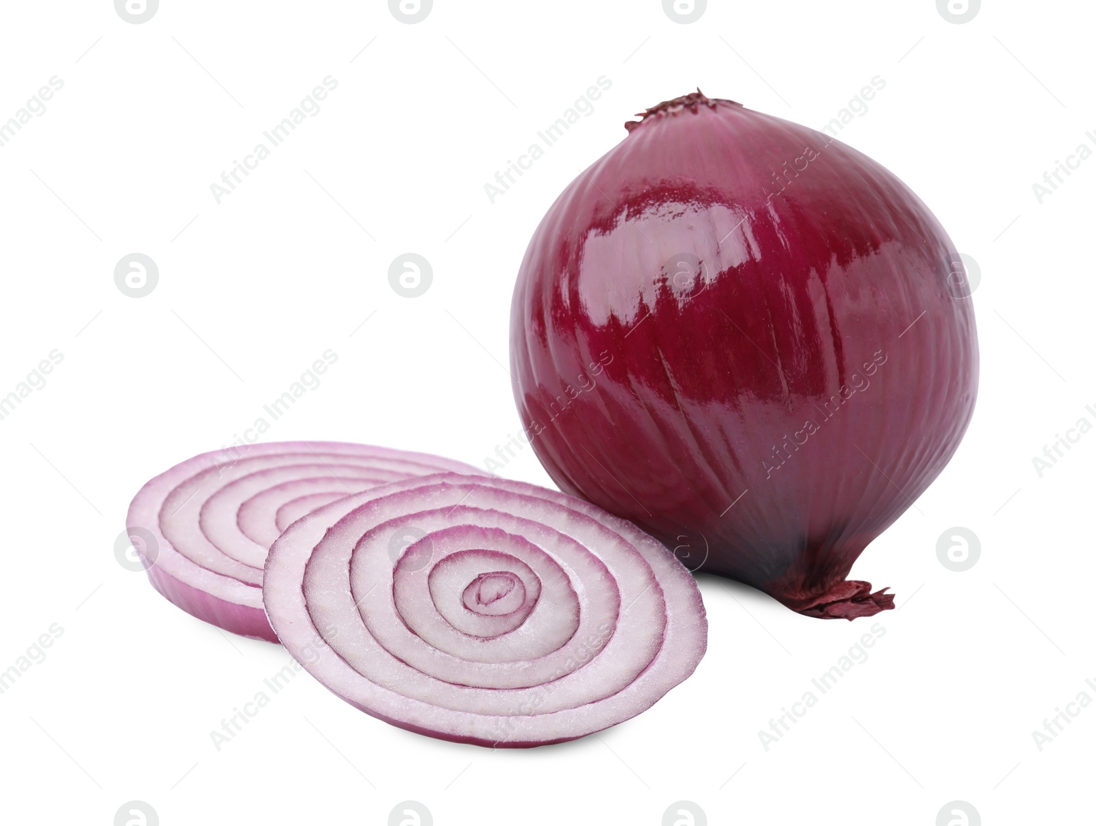 Photo of Ripe fresh red onions isolated on white