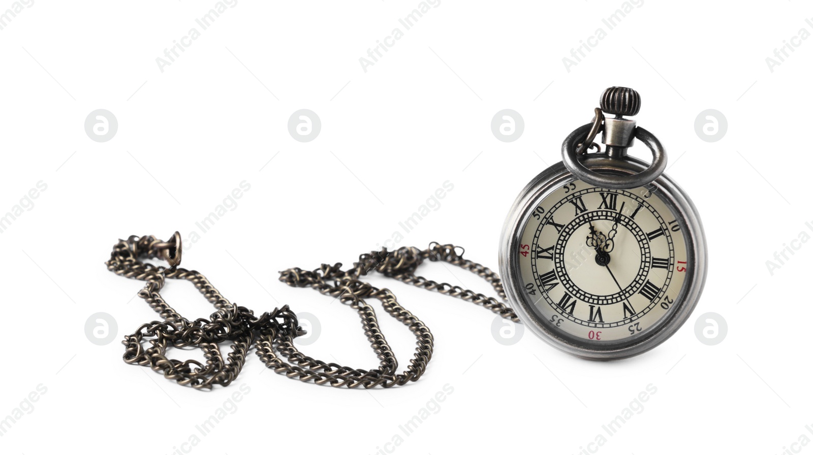 Photo of One pocket clock with chain isolated on white