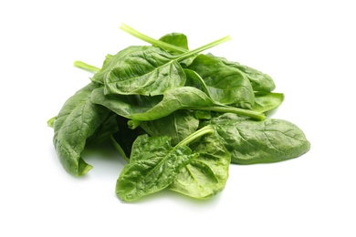 Pile of fresh spinach leaves isolated on white