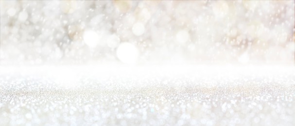Image of Shiny silver glitter as background. Banner design