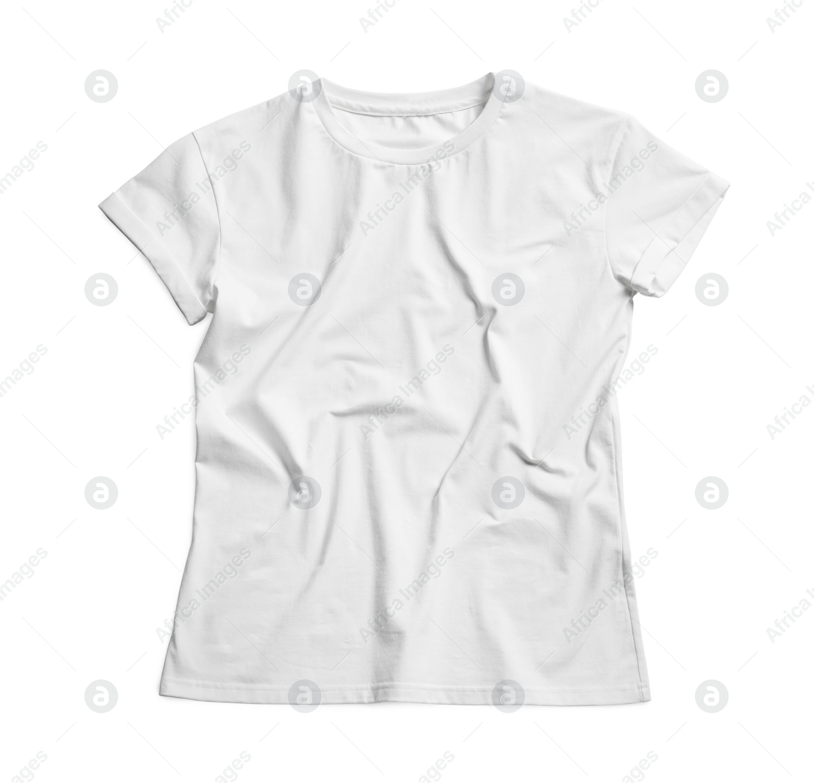 Photo of Stylish t-shirt on white background, top view