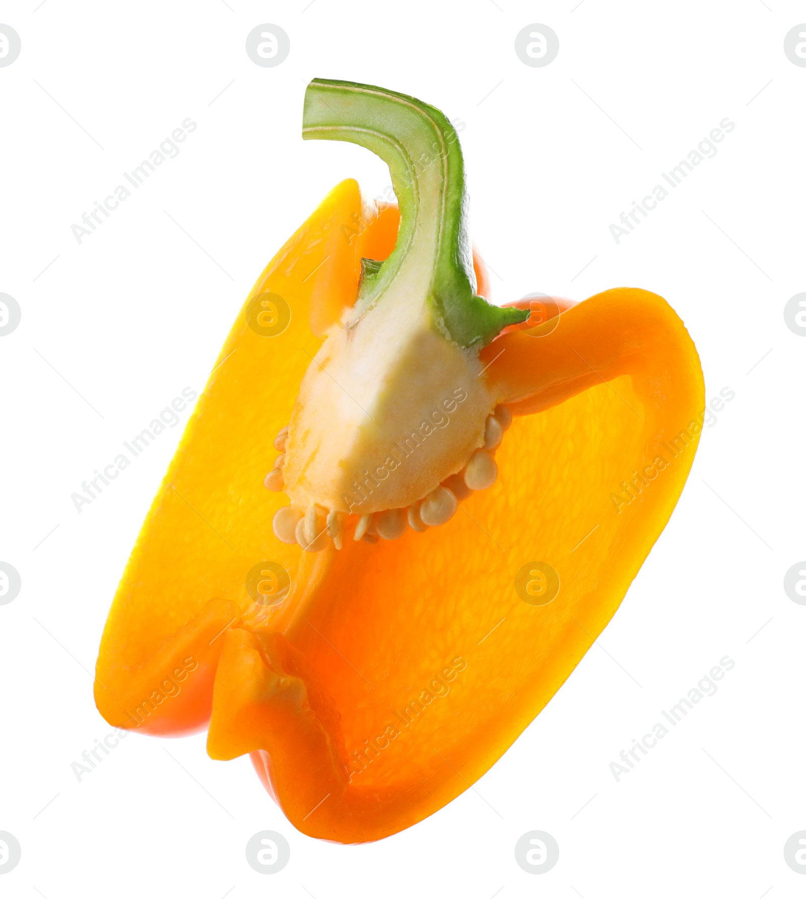 Photo of Slice of orange bell pepper isolated on white