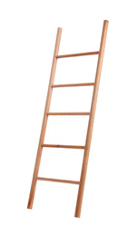 Photo of Modern wooden ladder isolated on white. Construction tool