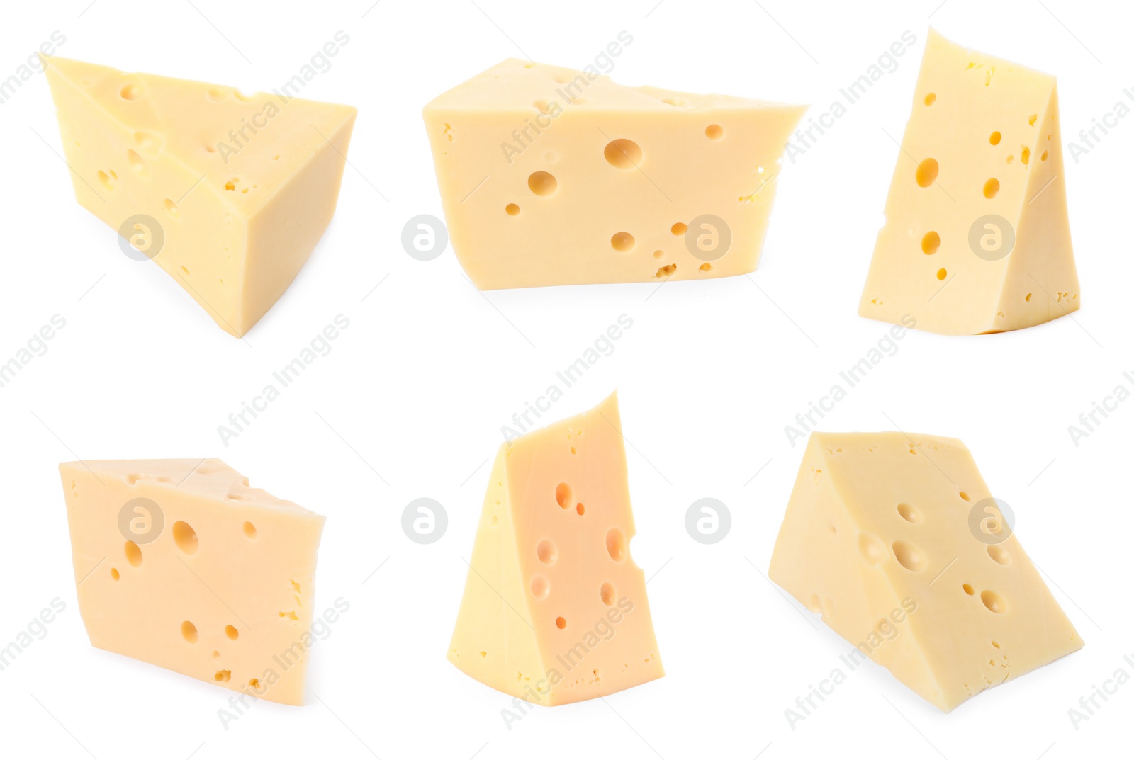 Image of Fresh cheese isolated on white, set of pieces