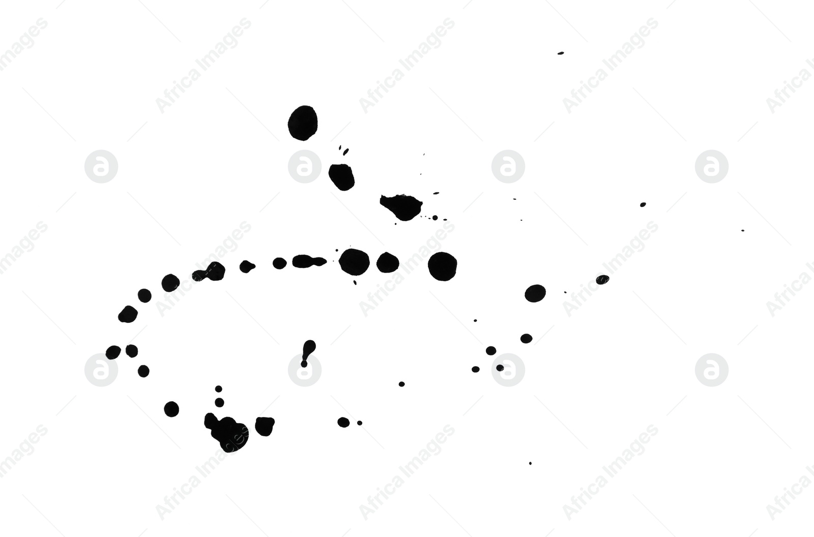 Photo of Blots of black ink isolated on white, top view