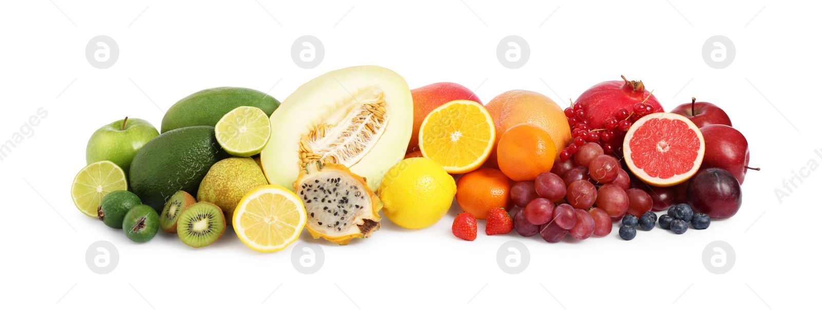 Photo of Many different fresh fruits isolated on white