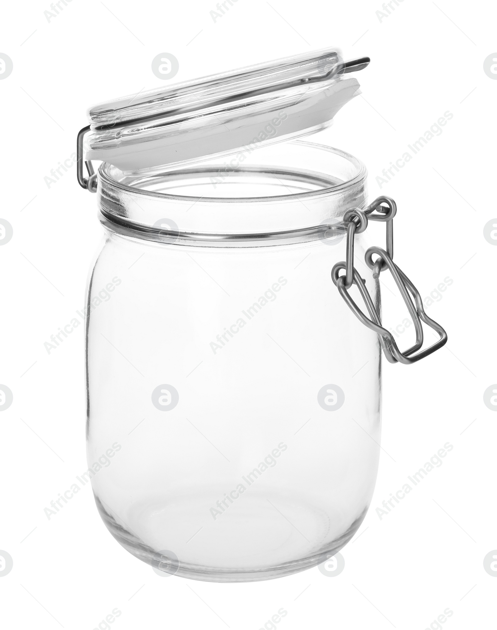 Photo of Empty glass jar on white background