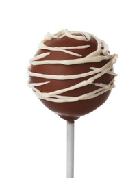 Tasty cake pop decorated with chocolate isolated on white