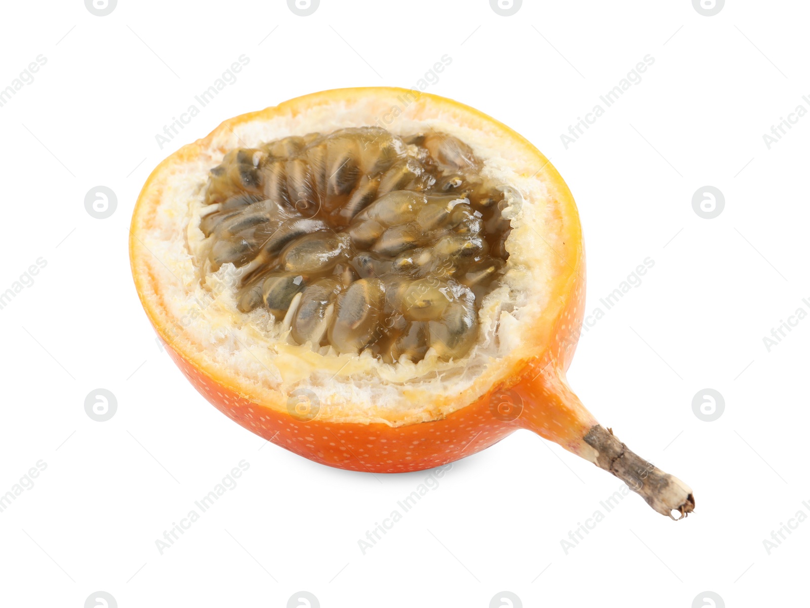 Photo of Half of delicious ripe granadilla isolated on white