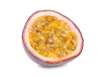 Half of tasty fresh passion fruit (maracuya) isolated on white