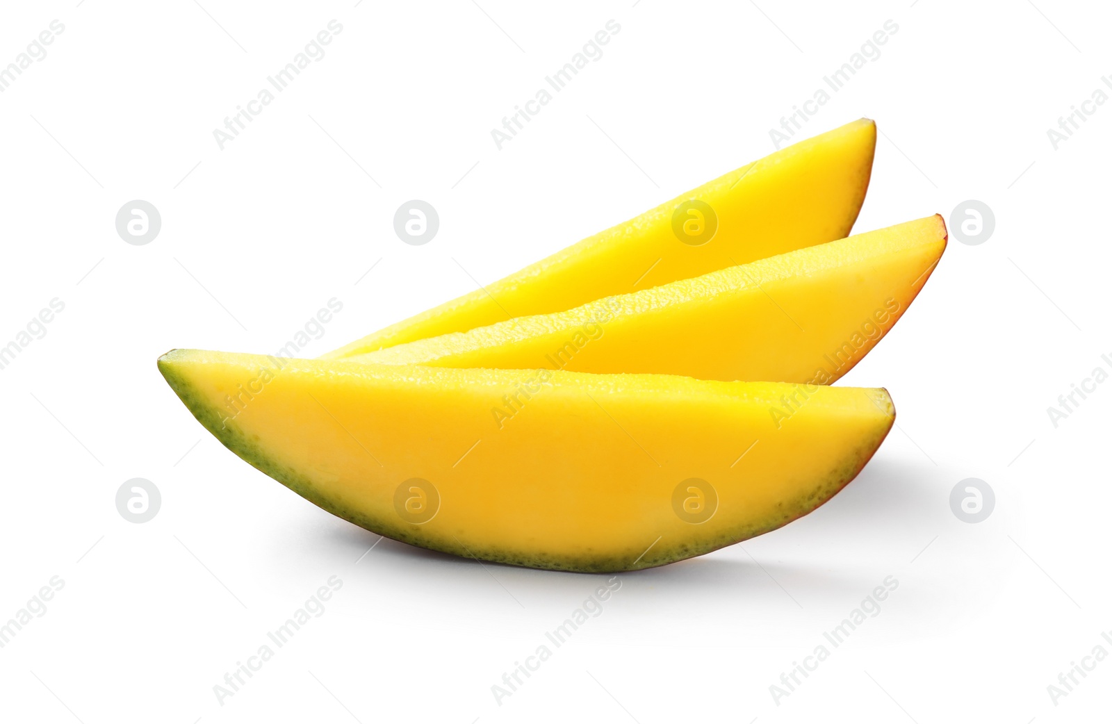 Photo of Fresh juicy mango slices isolated on white