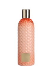 Stylish bottle with cosmetic product on white background