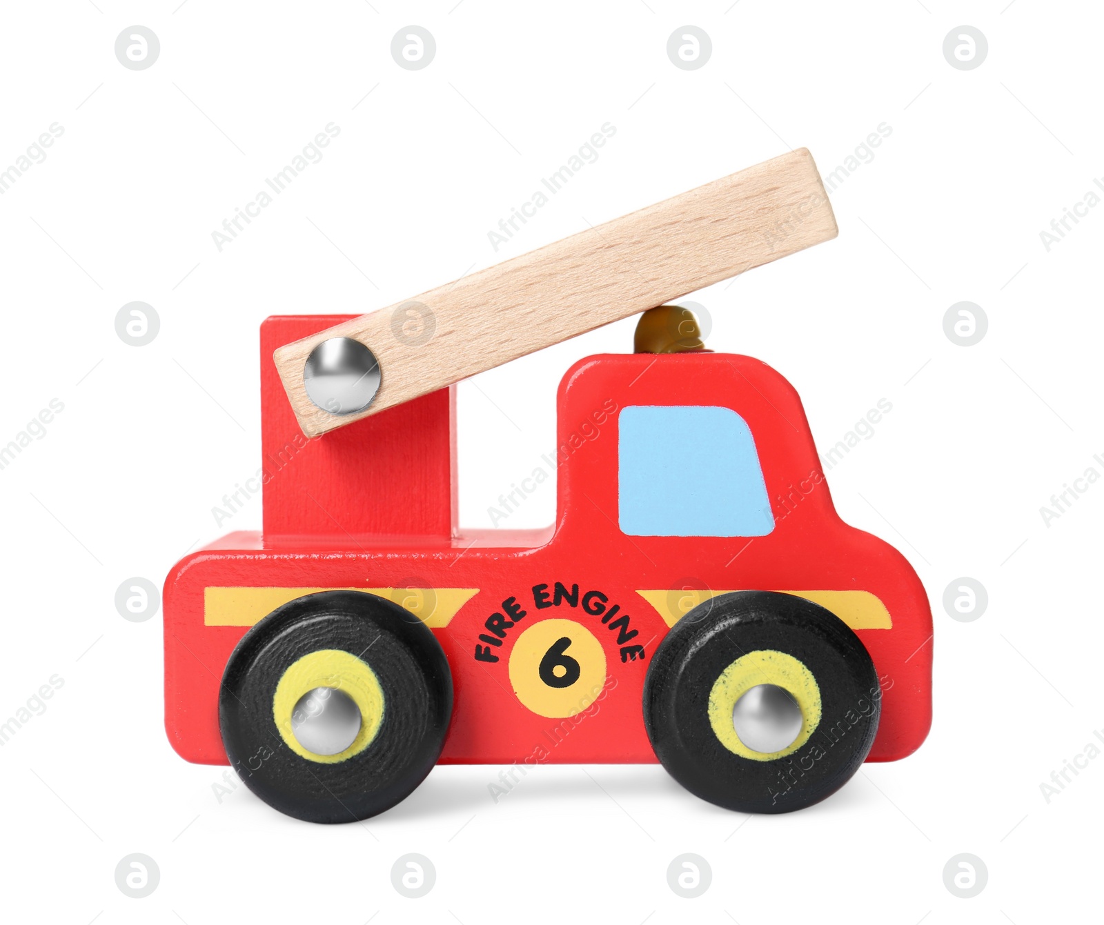 Photo of One fire engine isolated on white. Children's toy