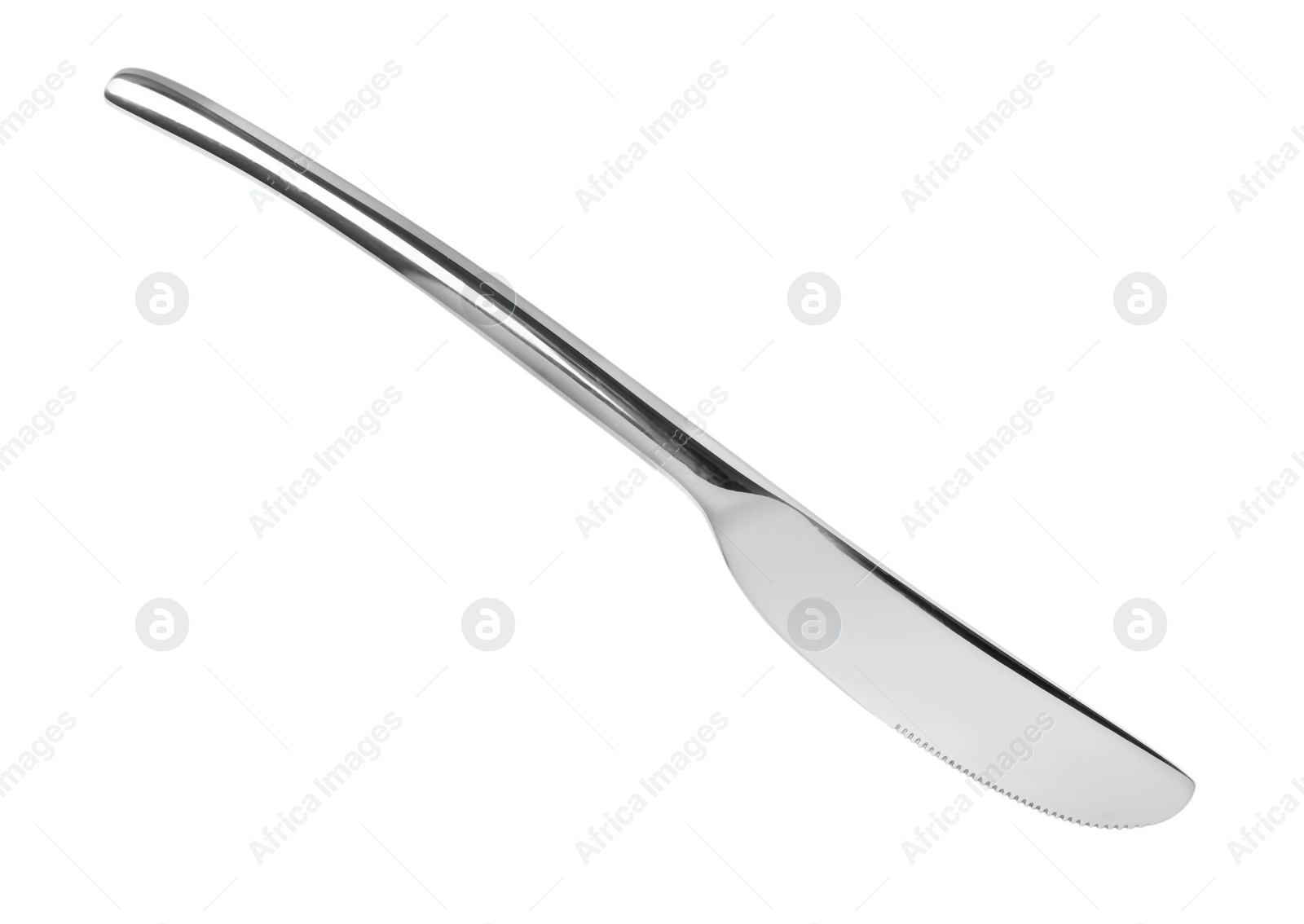 Photo of New clean dinner knife on white background
