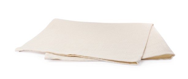 Beige fabric napkin folded on white background