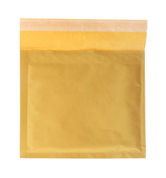 Photo of Kraft paper envelope isolated on white. Mail service