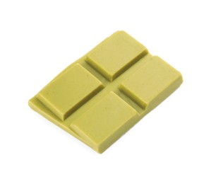 Photo of Piece of tasty matcha chocolate bar isolated on white