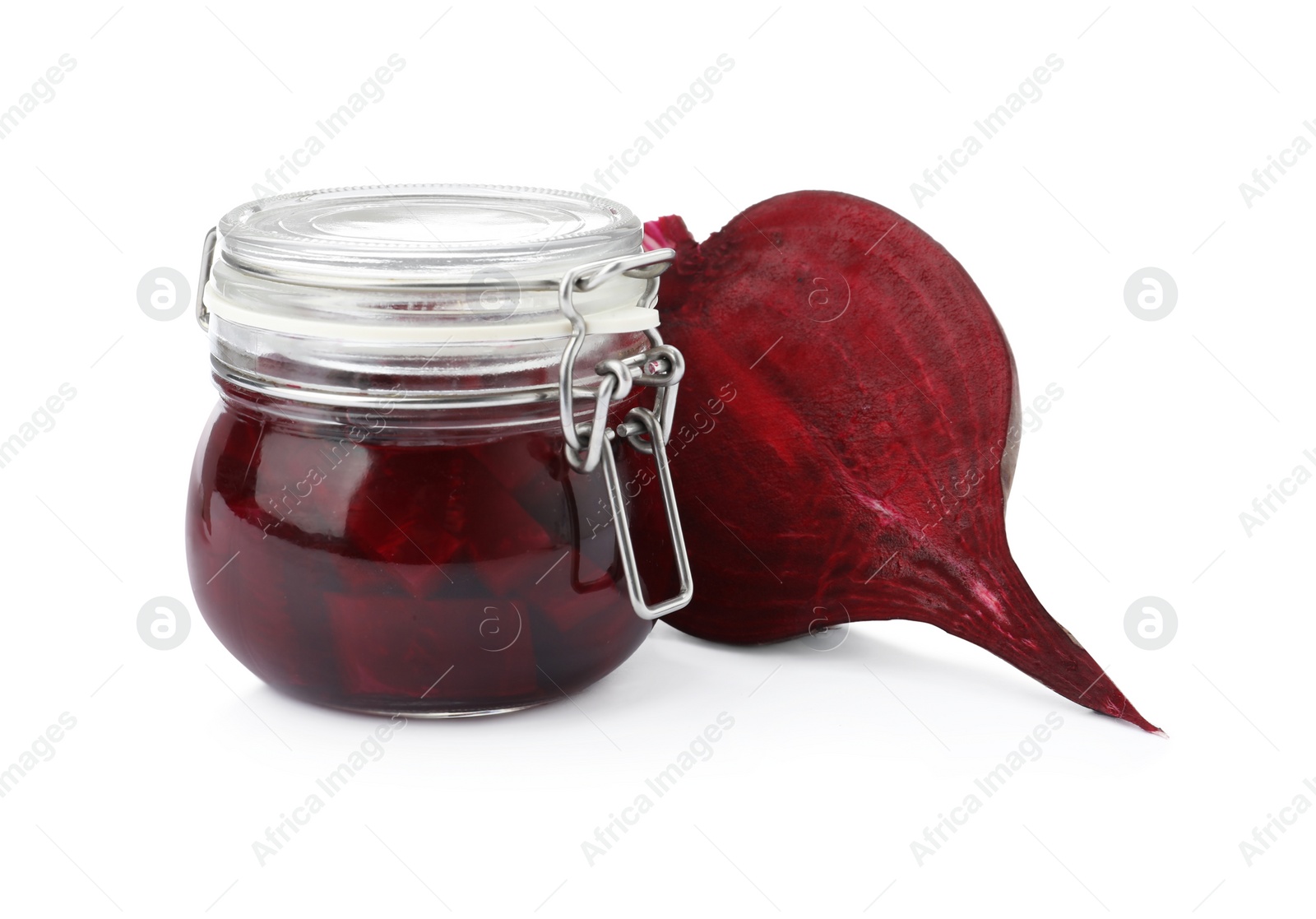 Photo of Fresh and pickled beets isolated on white