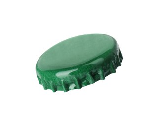 Photo of One green beer bottle cap isolated on white