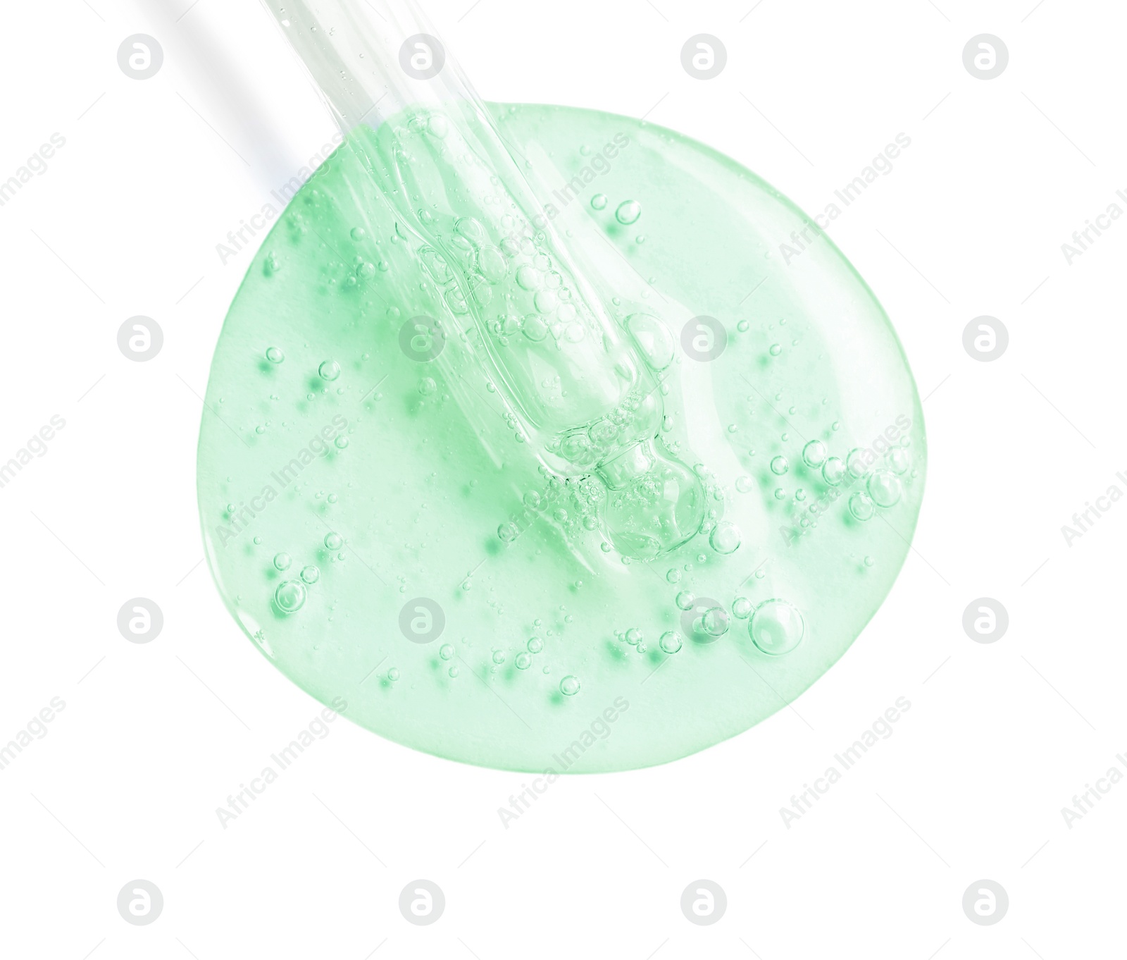 Image of Dropper with serum on white background, top view. Skin care product