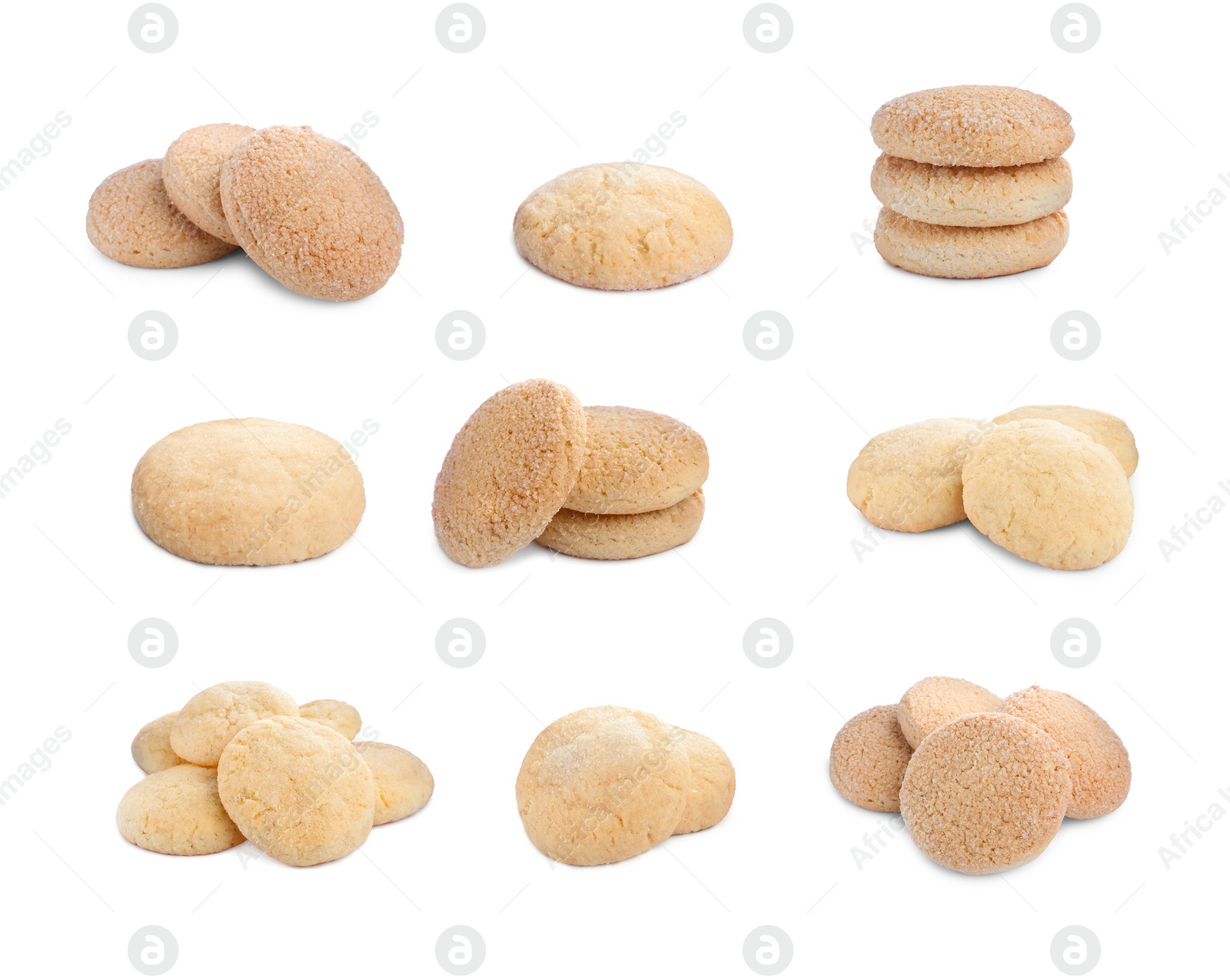 Image of Set with tasty sugar cookies on white background