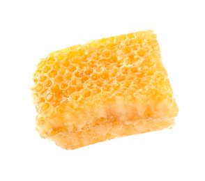 Photo of Piece of tasty fresh honeycomb isolated on white