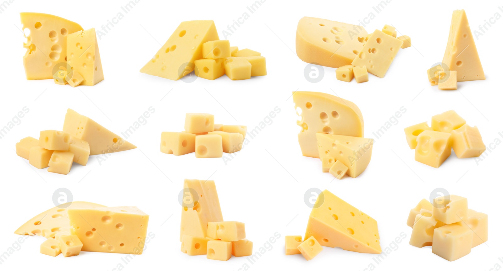 Image of Fresh cheese isolated on white, set of pieces