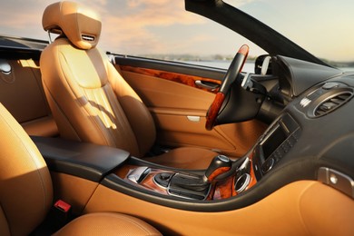 Photo of Closeup view of luxury convertible car interior