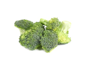 Photo of Fresh green broccoli on white background. Organic food