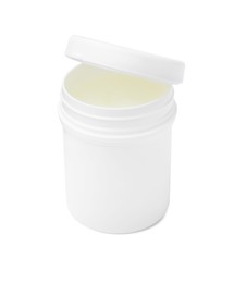 Photo of Jar of petroleum jelly on white background