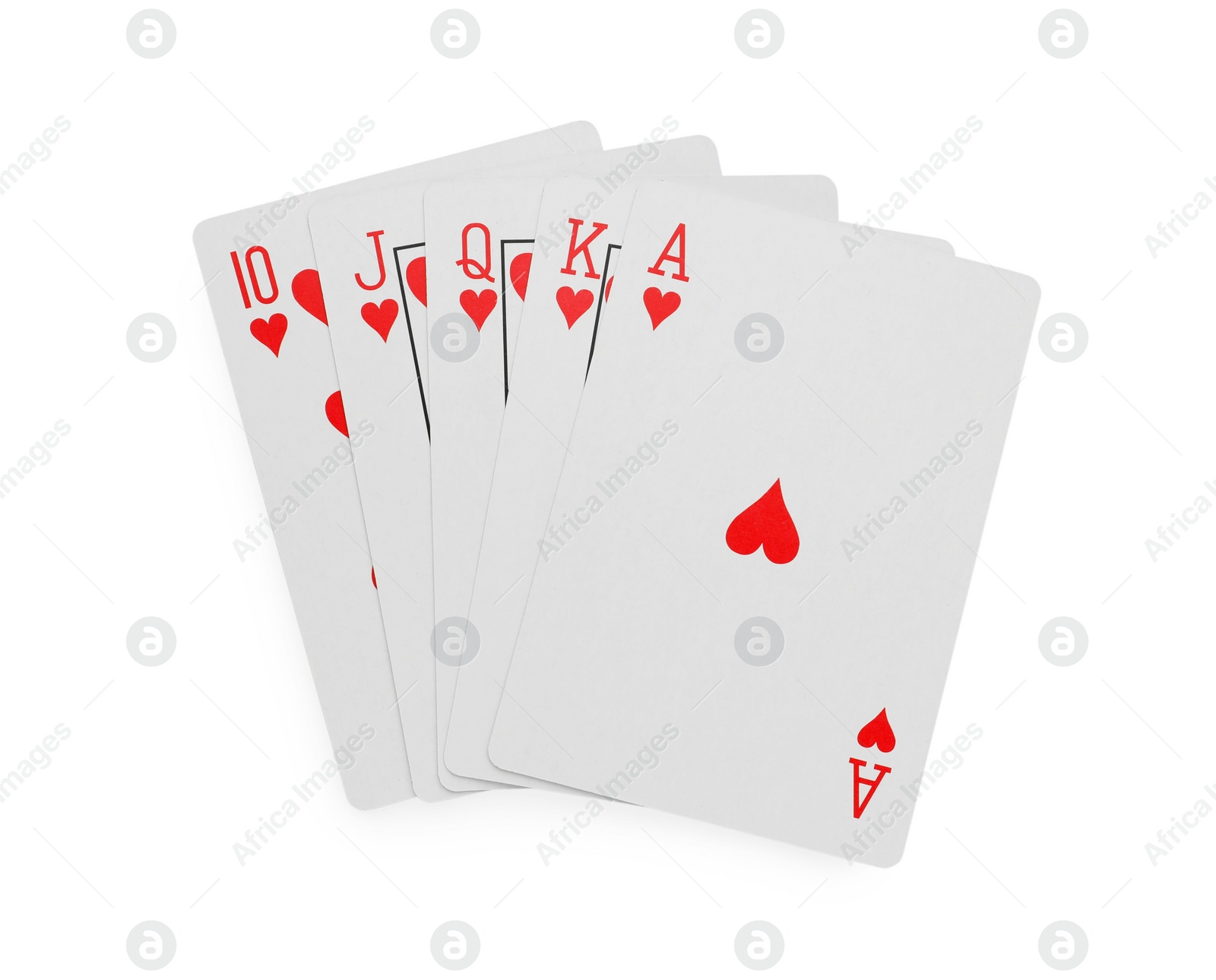 Photo of Hand of playing cards isolated on white, top view. Poker game