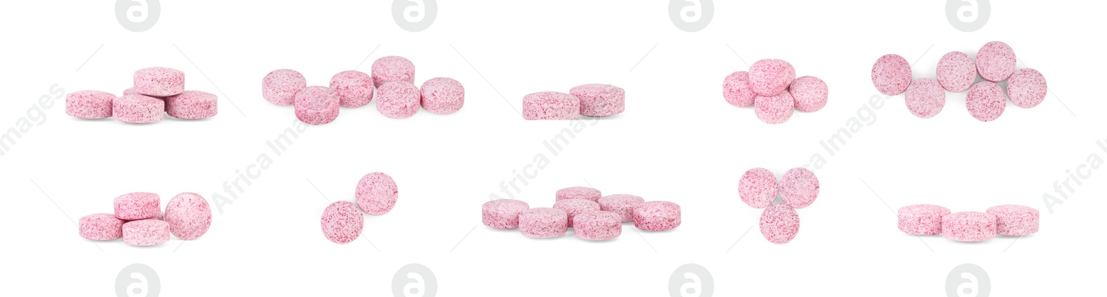 Image of Collage of vitamin pills isolated on white