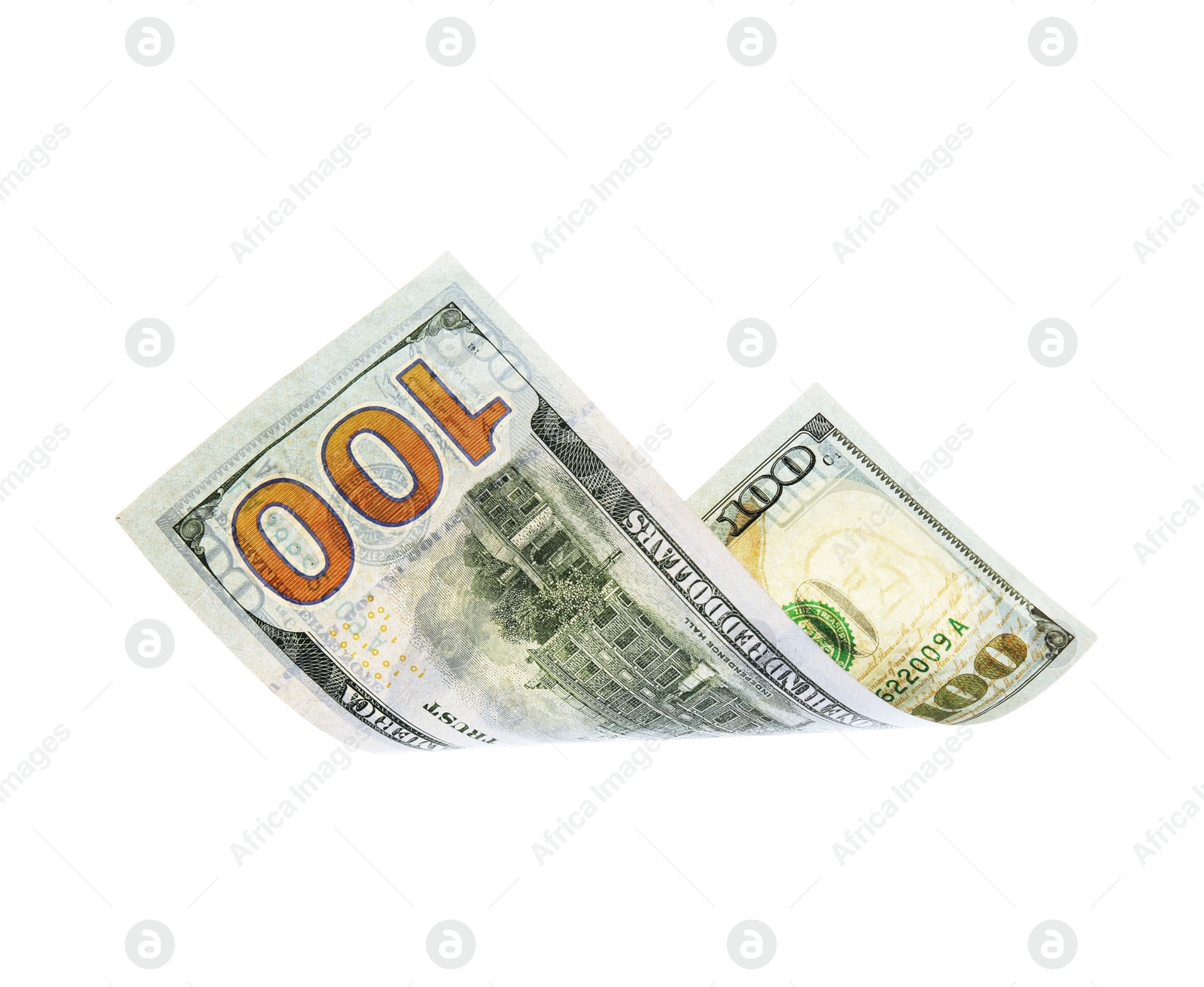 Photo of One hundred dollar banknote on white background. American national currency