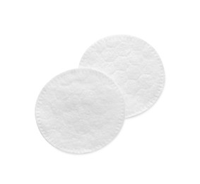 Photo of Clean cotton pads on white background, top view