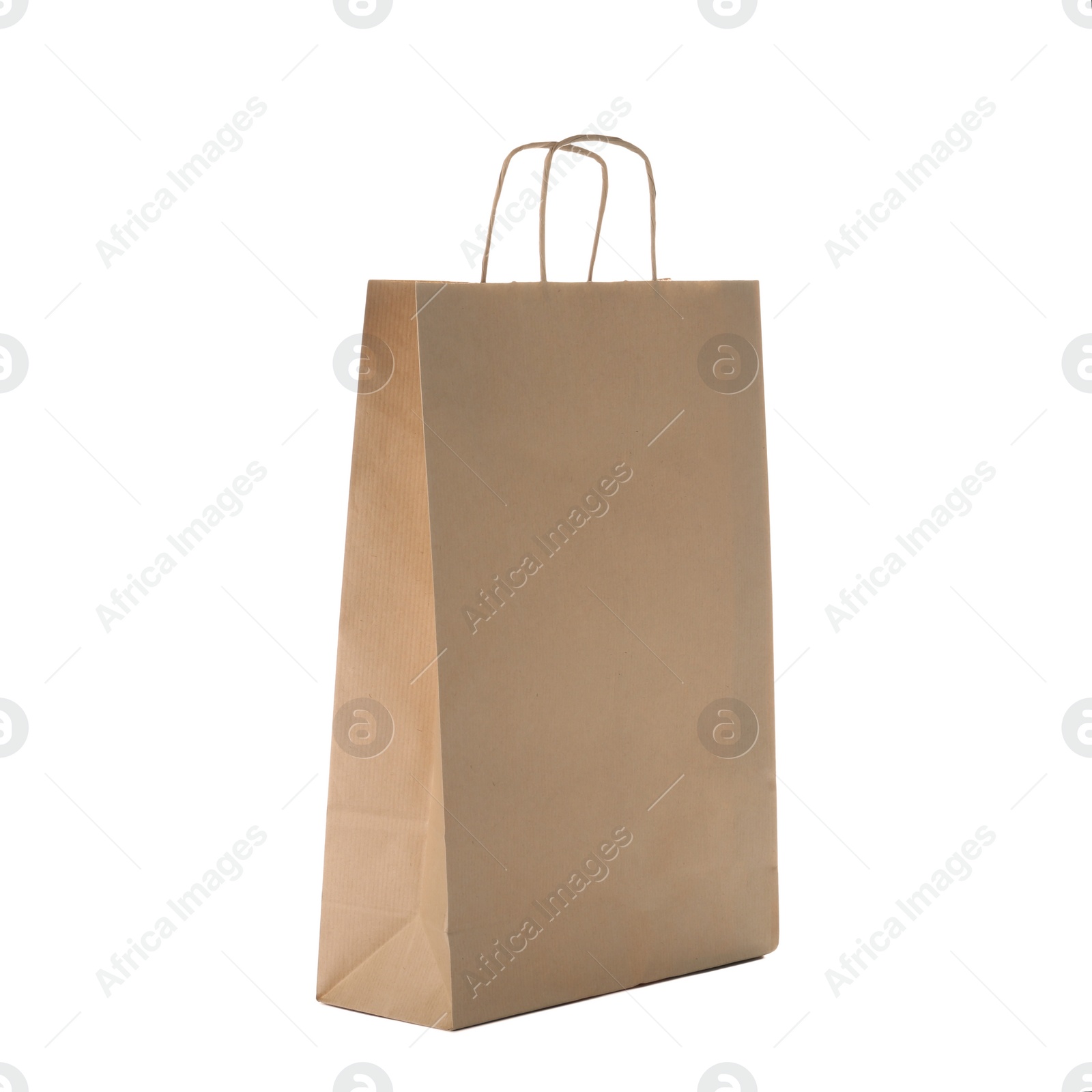 Photo of Mockup of paper shopping bag on white background