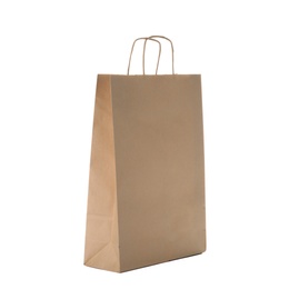 Photo of Mockup of paper shopping bag on white background