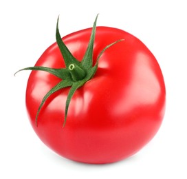 Photo of One red ripe tomato isolated on white