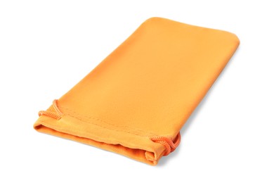 Photo of Orange cloth sunglasses bag isolated on white